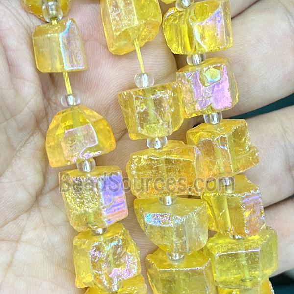 Natural Crystal Quartz Nugget Beads Freeform Yellow AB-Color Electroplated