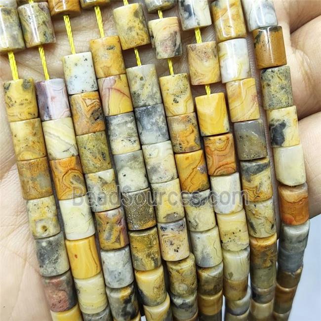 Natural Yellow Crazy Lace Agate Tube Beads