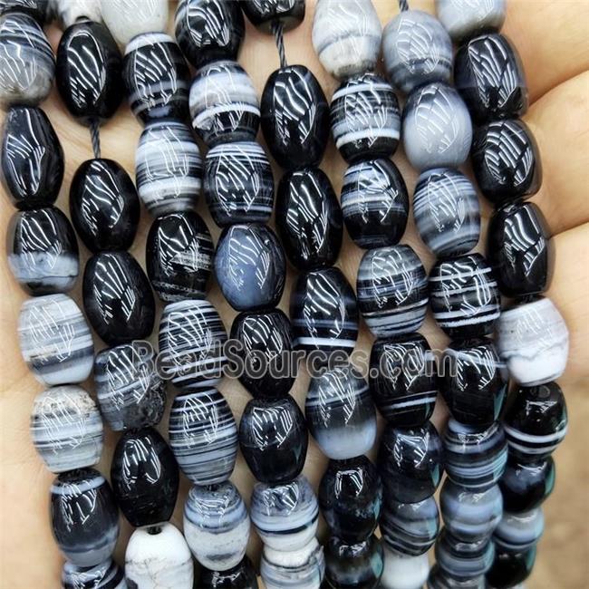 Natural Black Stripe Agate Barrel Beads Bands