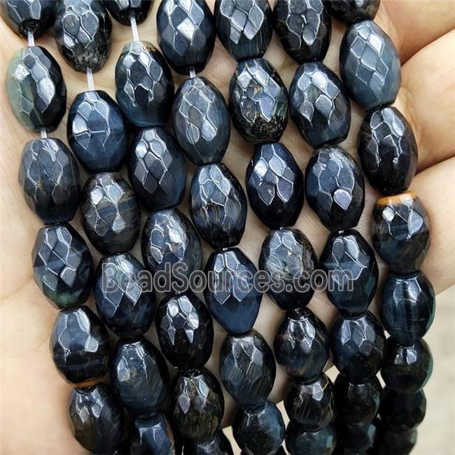 Natural Tiger Eye Stone Rice Beads InkBlue Dye Faceted