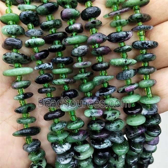 Natural Ruby Zoisite Spacer Beads Green Freeform Chips