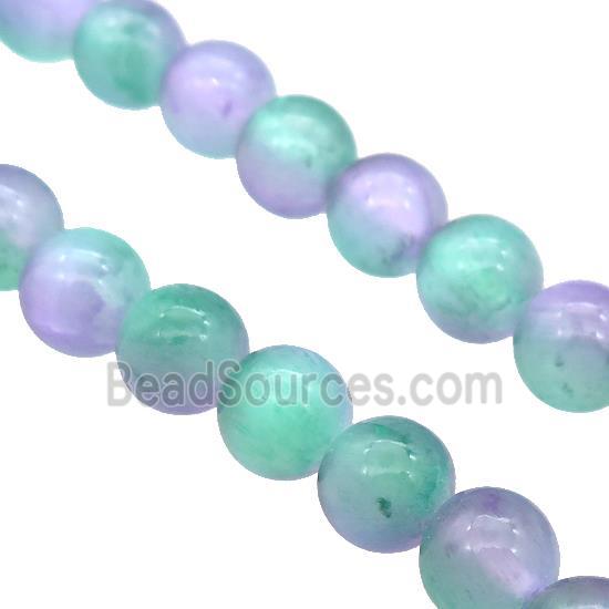 Selenite Beads Green Purple Dye Smooth Round