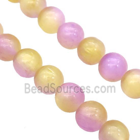 Selenite Beads Yellow Purple Dye Smooth Round