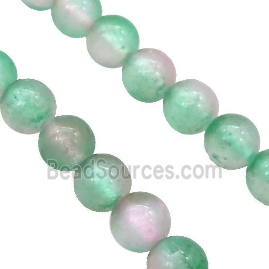 Selenite Beads Green Pink Dye Smooth Round