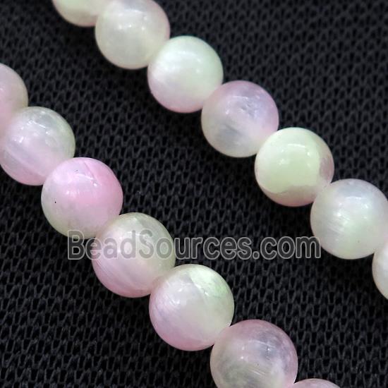 Selenite Beads Green Pink Dye Smooth Round