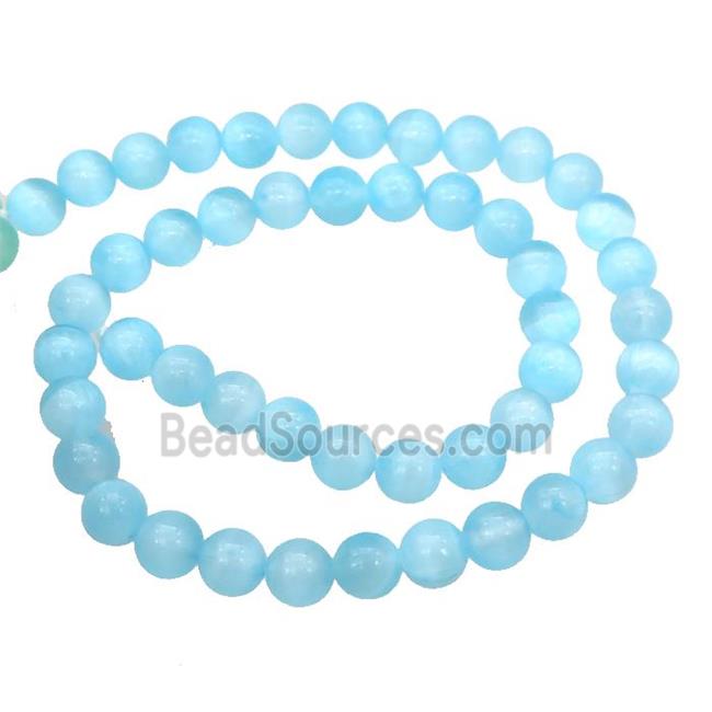 Aqua Selenite Beads Smooth Round Dye