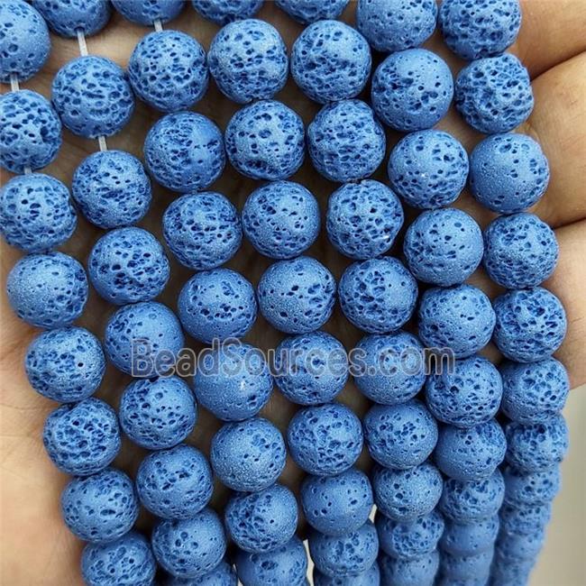 Rock Lava Round Beads Rich Blue Dye