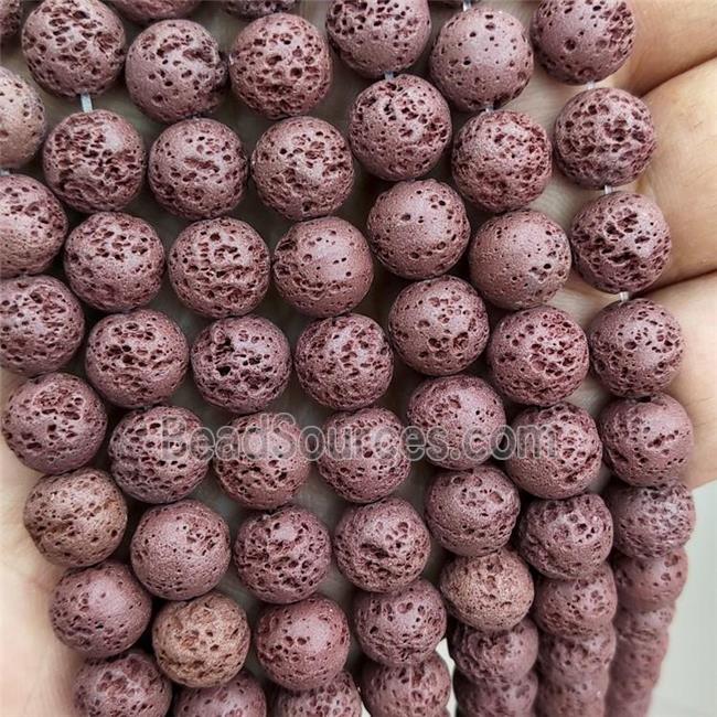 Rock Lava Round Beads Maroon Red Dye