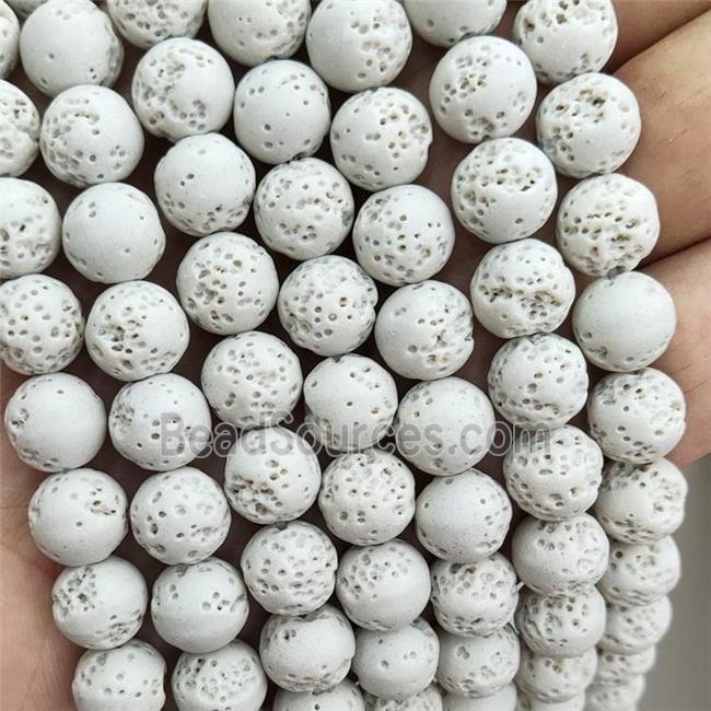 Rock Lava Round Beads Cream White Dye