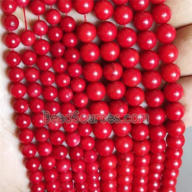 Natural Coral Beads Red Dye Smooth Round