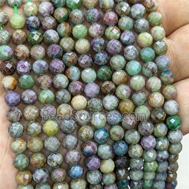 Natural African Ruby Zoisite Beads Faceted Round Red Green