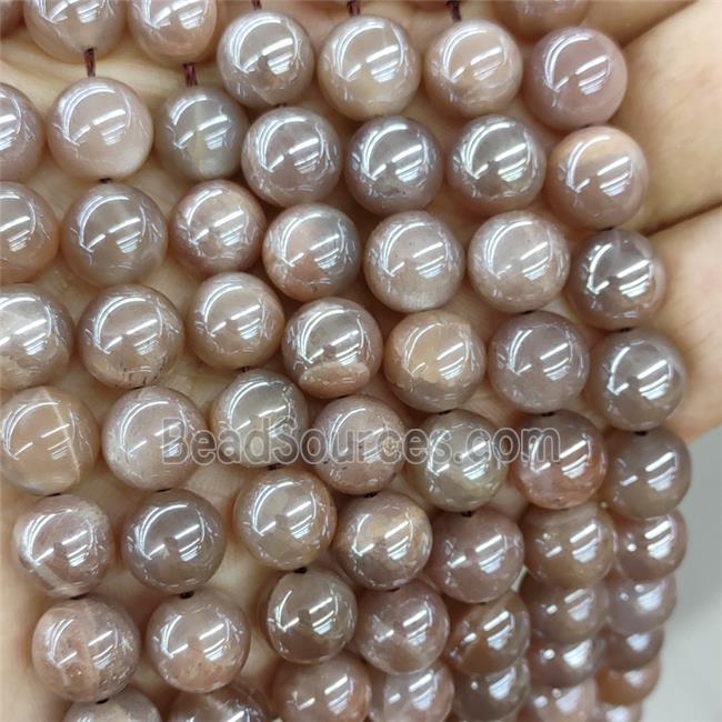 Peach Moonstone Beads Smooth Round Electroplated