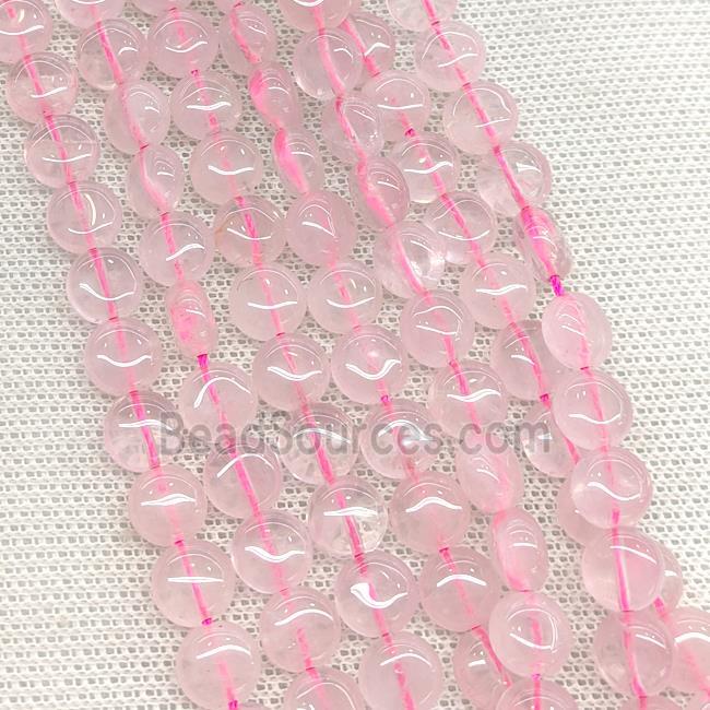 Natural Pink Rose Quartz Coin Beads