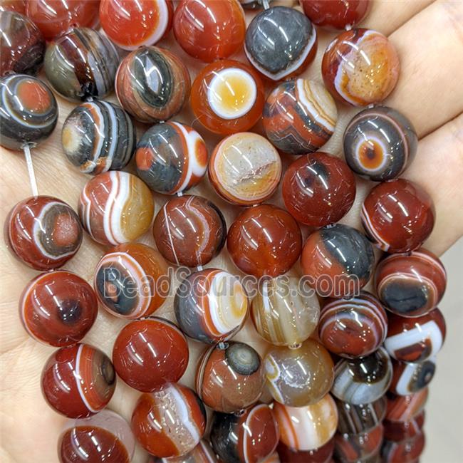 Natural Banded Agate Beads Red Dye Striped Smooth Round