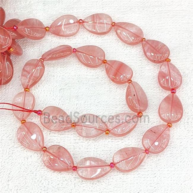 Red Synthetic Quartz Teardrop Beads Flat