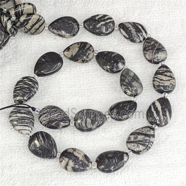 Black Silk Jasper Teardrop Beads Flat