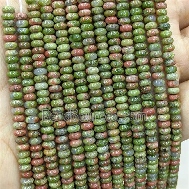 Natural Unakite Beads Green Smooth Rondelle