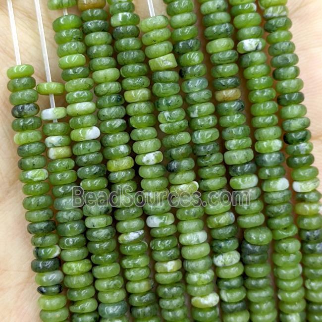 Chinese Green Nephrite Jade Beads Smooth Rondelle