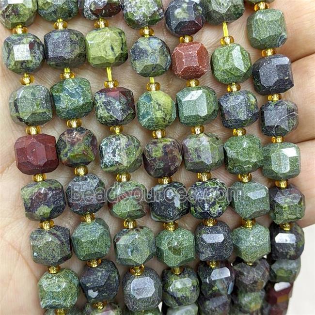 Natural Dragon Bloodstone Beads Green Faceted Cube