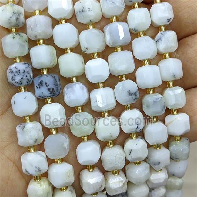 Natural White Opal Beads Faceted Cube