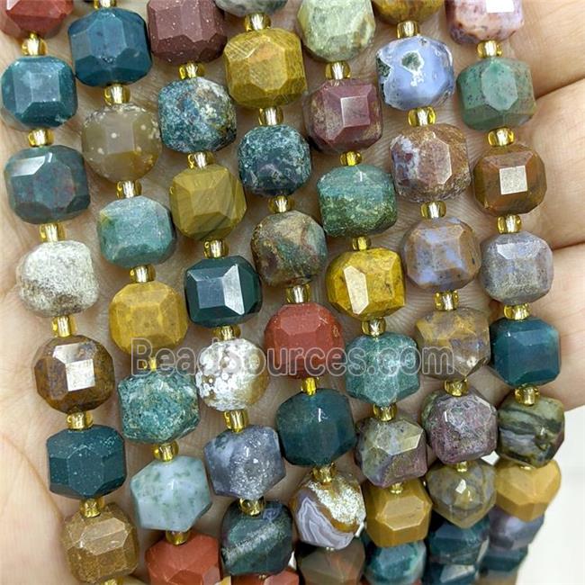 Natural Ocean Agate Beads Multicolor Faceted Cube