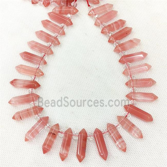 Red Synthetic Quartz Prism Beads