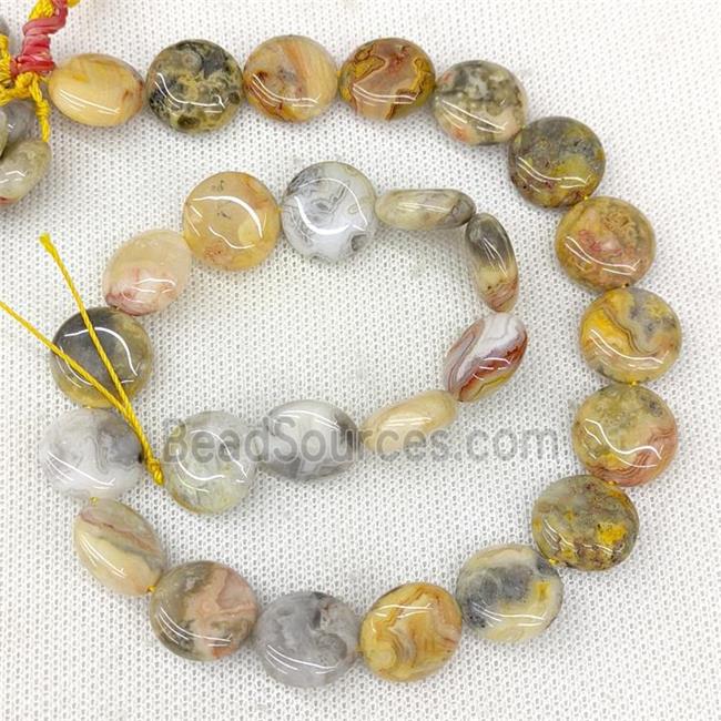 Natural Yellow Crazy Lace Agate Coin Beads Flat Circle