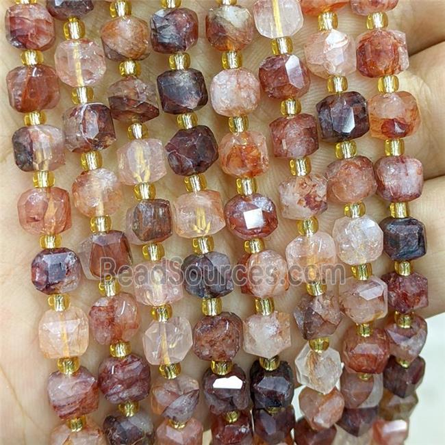 Natural Red Hematoid Quartz Beads Faceted Cube