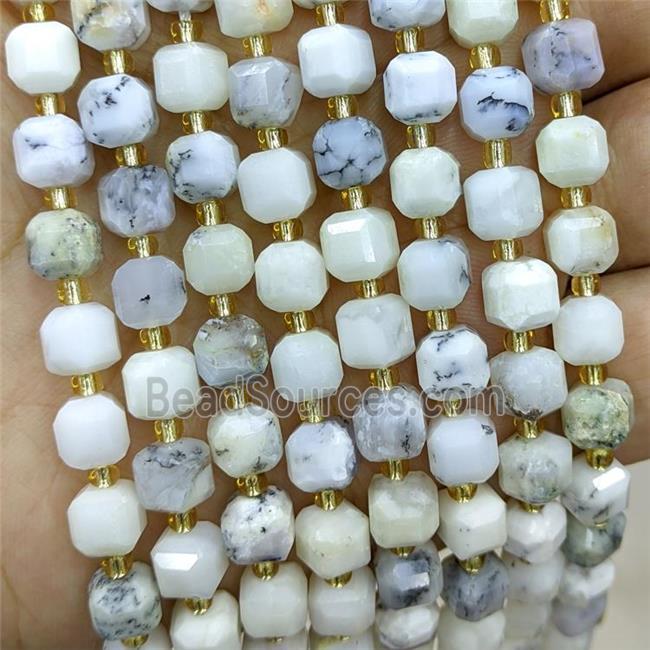 Natural White Moss Opal Beads Faceted Cube