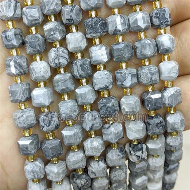 Natural Gray Map Jasper Beads Faceted Cube