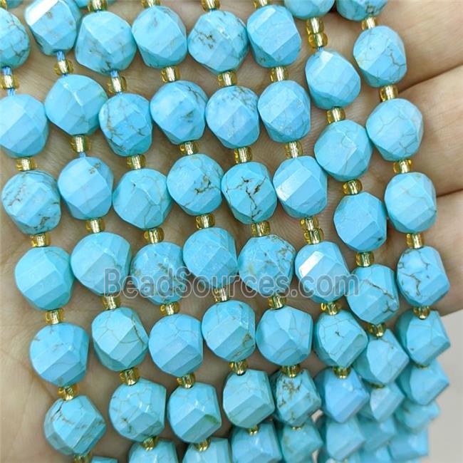 Magnesite Turquoise Twist Beads S-Shape Faceted Blue Dye