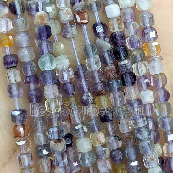 Natural Fluorite Beads Multicolor Faceted Cube