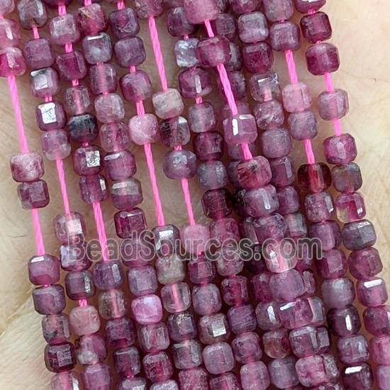 Natural Red Tourmaline Beads Faceted Cube