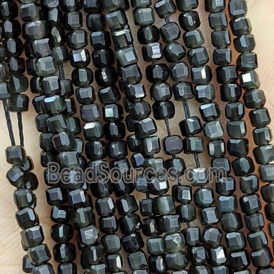 Natural Black Obsidian Beads Faceted Cube