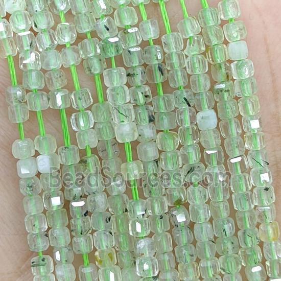 Natural Green Prehnite Beads Faceted Cube