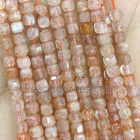 Natural Orange Sunstone Beads Gold Spot Faceted Cube