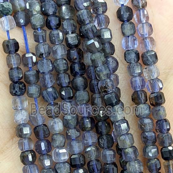 Natural Iolite Beads Inkblue Faceted Cube