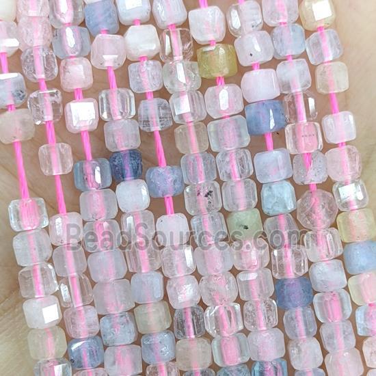 Natural Morganite Beads Multicolor Faceted Cube