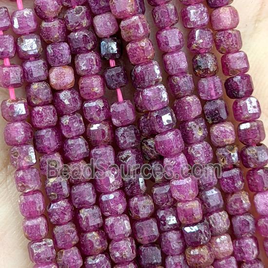 Natural Ruby Beads Red Dye Faceted Cube