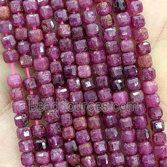 Natural Ruby Beads Red Dye Faceted Cube