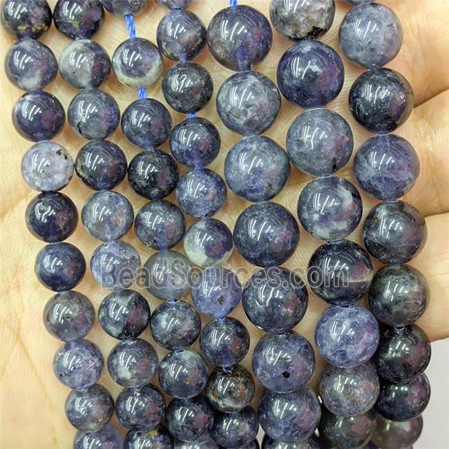 Natural Iolite Beads Inkblue Smooth Round