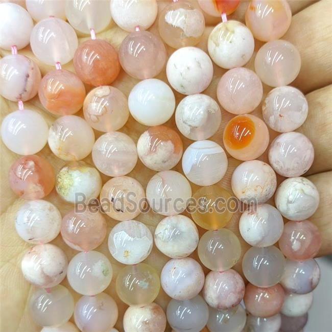 Natural Sakura Cherry Agate Beads Smooth Round