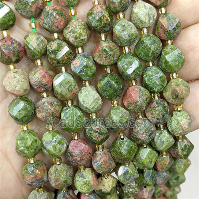 Natural Unakite Twist Beads S-Shape Faceted Green