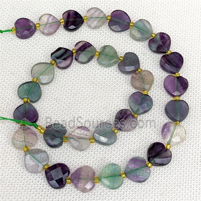 Natural Fluorite Heart Beads Faceted Multicolor