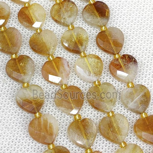 Natural Yellow Citrine Heart Beads Faceted