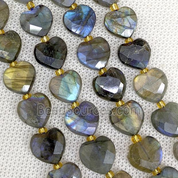 Natural Labradorite Heart Beads Faceted