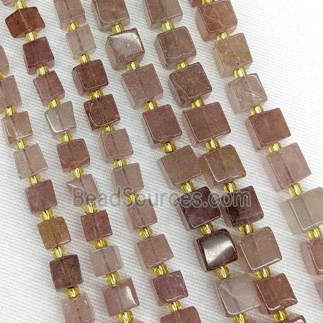 Natural Pink Strawberry Quartz Cube Beads