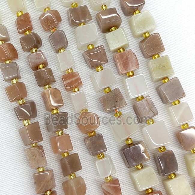 Natural Moonstone Beads Cube Multicolor