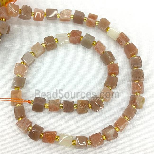 Natural Moonstone Beads Cube Multicolor