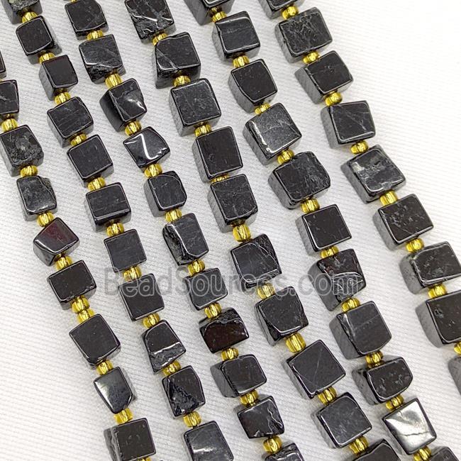 Natural Black Tourmaline Cube Beads